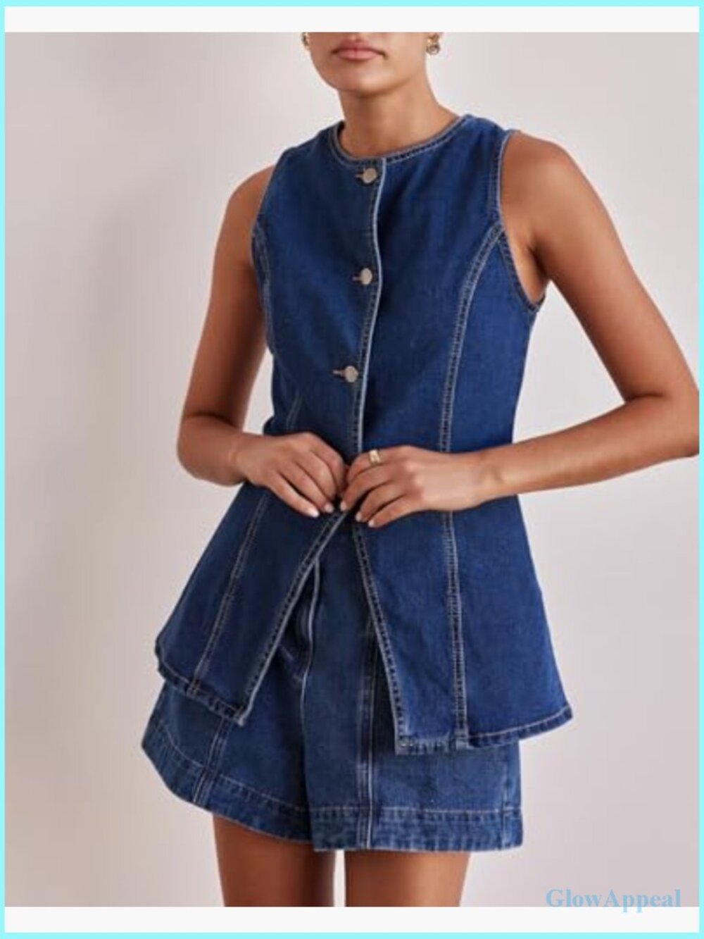 Long Denim Vest Sleeveless Button-Up Back Slit Jean Jacket Waistcoat Y2K - Picture 4 of 7